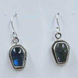 Labradorite 1" 925 Sterling Silver Coffin Earrings (REXT113-101)