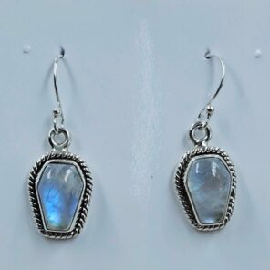 Rainbow Moonstone 1" 925 Sterling Silver Coffin Earrings (REXT113-106)