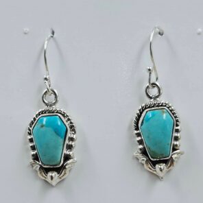 Mohave Turquoise 1.25" 925 Sterling Silver Coffin Earrings (REXT113-108)