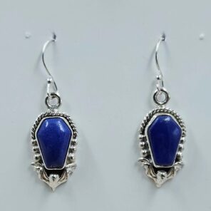 Lapis Lazuli 1.25" 925 Sterling Silver Coffin Earrings (REXT113-109)