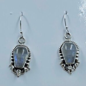 Rainbow Moonstone 1.25" 925 Sterling Silver Coffin Earrings (REXT113-107)