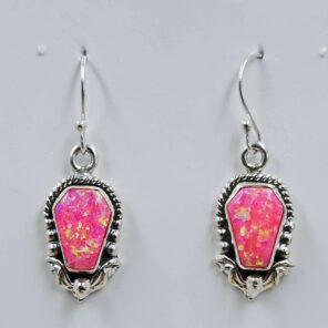Hot Pink Aurora Opal 1.25" 925 Sterling Silver Coffin Earrings (REXT113-110)