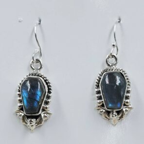 Labradorite 1.25" 925 Sterling Silver Coffin Earrings (REXT113-111)