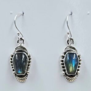Labradorite 1" 925 Sterling Silver Coffin Earrings (REXT113-115)