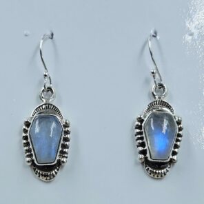 Rainbow Moonstone 1" 925 Sterling Silver Coffin Earrings (REXT113-118)