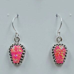 Hot Pink Aurora Opal 1" 925 Sterling Silver Coffin Earrings (REXT113-119)