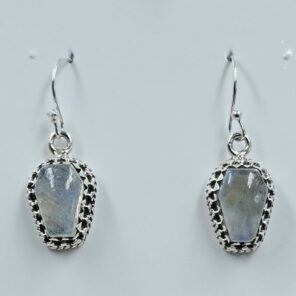 Rainbow Moonstone 1" 925 Sterling Silver Coffin Earrings (REXT113-120)