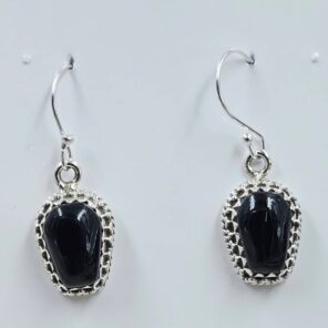 Black Onyx 1" 925 Sterling Silver Coffin Earrings (REXT113-121)