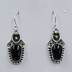 Black Onyx 1.25" 925 Sterling Silver Coffin Earrings (REXT113-126)