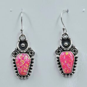 Hot Pink Aurora Opal 1.25" 925 Sterling Silver Coffin Earrings (REXT113-127)
