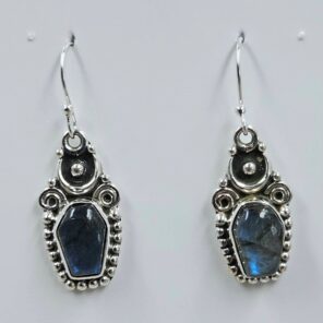 Labradorite 1" 925 Sterling Silver Coffin Earrings (REXT113-123)