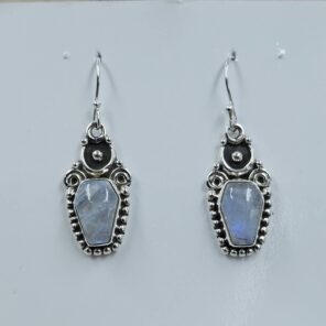 Rainbow Moonstone 1" 925 Sterling Silver Coffin Earrings (REXT113-120)