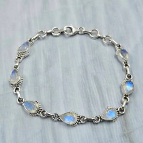 Rainbow Moonstone Sterling Silver Bracelet (RS78-154)
