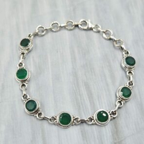 Green Onyx 925 Sterling Silver Bracelet (RS67-193)