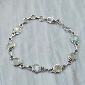 Rainbow Moonstone 925 Sterling Silver Bracelet (RS67-194)
