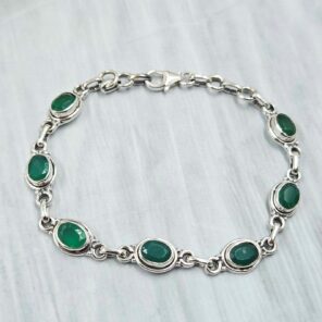 Green Onyx 925 Sterling Silver Bracelet (RS67-206)