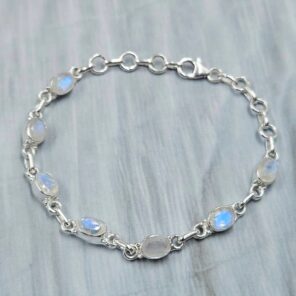 Rainbow Moonstone 925 Sterling Silver Bracelet (RS67-218)