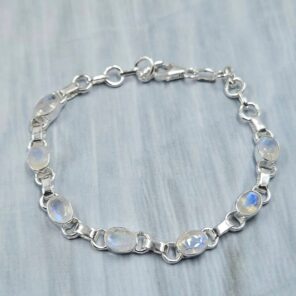 Rainbow Moonstone 925 Sterling Silver Bracelet (RS67-226)