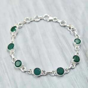 Green Onyx 925 Sterling Silver Bracelet (RS67-235)