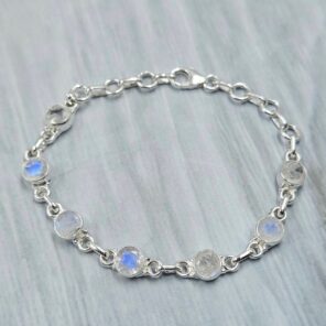 Rainbow Moonstone 925 Sterling Silver Bracelet (RS67-236)