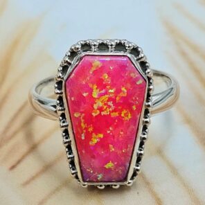 Hot Pink Aurora Opal 925 Sterling Silver Coffin Ring (REXT84-5)