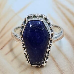 Lapis Lazuli 925 Sterling Silver Coffin Ring (REXT84-13)