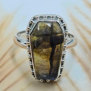 Labradorite 925 Sterling Silver Coffin Ring (REXT85-90)