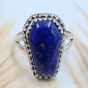Lapis Lazuli 925 Sterling Silver Coffin Ring (REXT84-14)