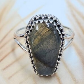 Labradorite 925 Sterling Silver Coffin Ring (REXT85-89)