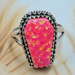 Hot Pink Aurora Opal 925 Sterling Silver Coffin Ring (REXT84-6)
