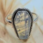Rainbow Moonstone 925 Sterling Silver Coffin Ring (REXT85-82)