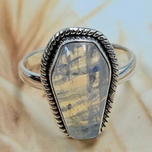 Rainbow Moonstone 925 Sterling Silver Coffin Ring (REXT85-82)