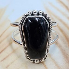 Black Onyx 925 Sterling Silver Coffin Ring (REXT85-100)