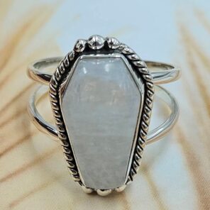 Rainbow Moonstone 925 Sterling Silver Coffin Ring (REXT85-83)