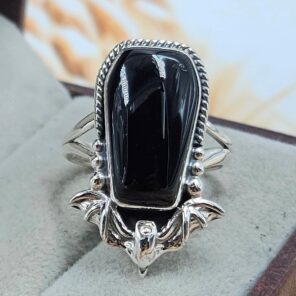 Black Onyx 925 Sterling Silver Coffin Ring (REXT85-101)