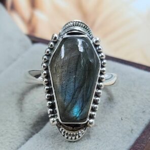 Labradorite 925 Sterling Silver Coffin Ring (REXT85-94)