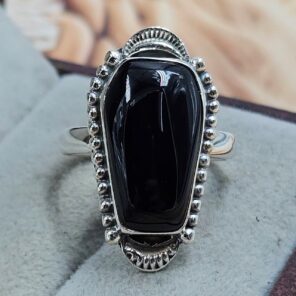Black Onyx 925 Sterling Silver Coffin Ring (REXT85-102)