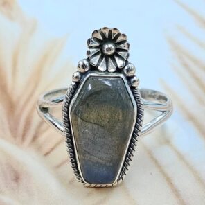 Labradorite 925 Sterling Silver Coffin Ring (REXT85-95)