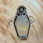 Rainbow Moonstone 925 Sterling Silver Coffin Ring (REXT85-87)