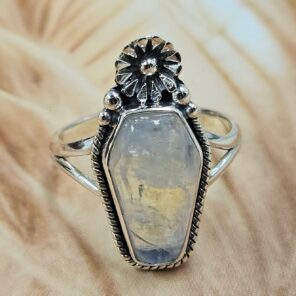 Rainbow Moonstone 925 Sterling Silver Coffin Ring (REXT85-87)