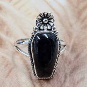 Black Onyx 925 Sterling Silver Coffin Ring (REXT85-103)