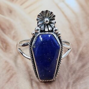 Lapis Lazuli 925 Sterling Silver Coffin Ring (REXT84-20)