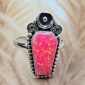 Hot Pink Aurora Opal 925 Sterling Silver Coffin Ring (REXT84-12)