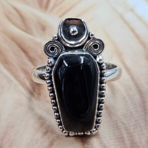 Black Onyx 925 Sterling Silver Coffin Ring (REXT85-104)