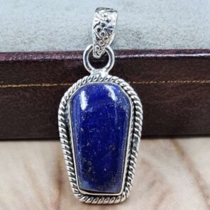 Lapis Lazuli Coffin 925 Sterling Silver Pendant (RS29-444)