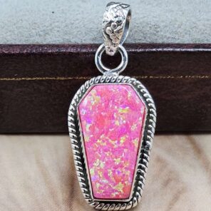Hot Pink Aurora opal Synthetic Coffin 925 Sterling Silver Pendant (RS29-440)