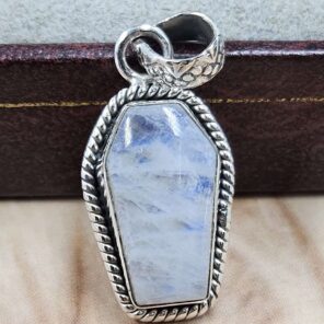 Rainbow Moonstone Coffin 925 Sterling Silver Pendant (RS29-445)