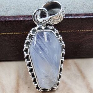Rainbow Moonstone Coffin 925 Sterling Silver Pendant (RS29-460)