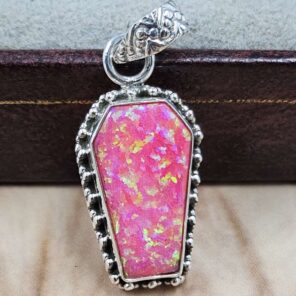 Hot Pink Aurora opal Synthetic Coffin 925 Sterling Silver Pendant (RS29-458)
