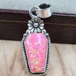 Hot Pink Aurora opal Synthetic Coffin 925 Sterling Silver Pendant (RS29-450)
